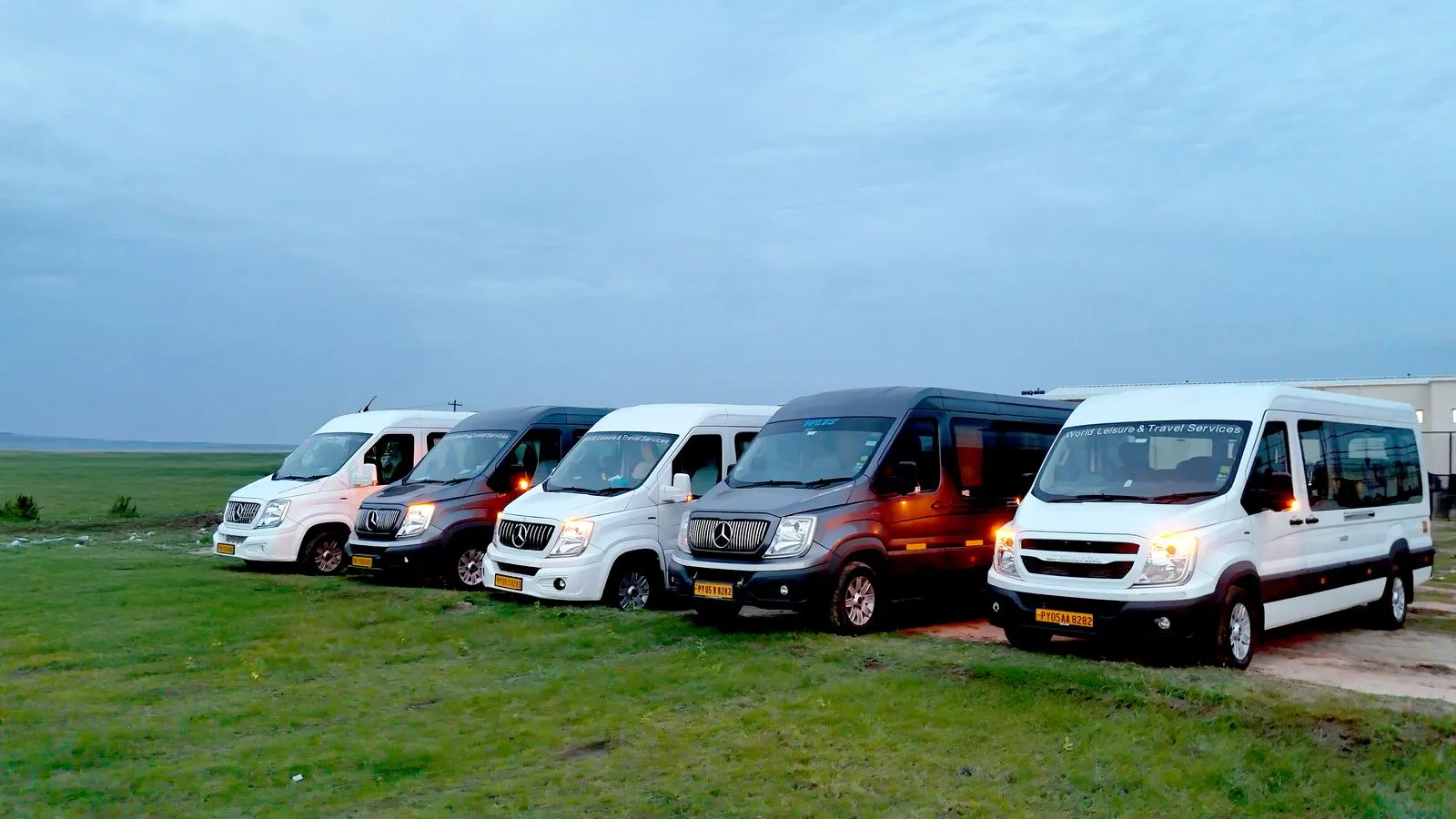 Luxury Force Urbania van on rent in Chennai at night — front three-quarter
